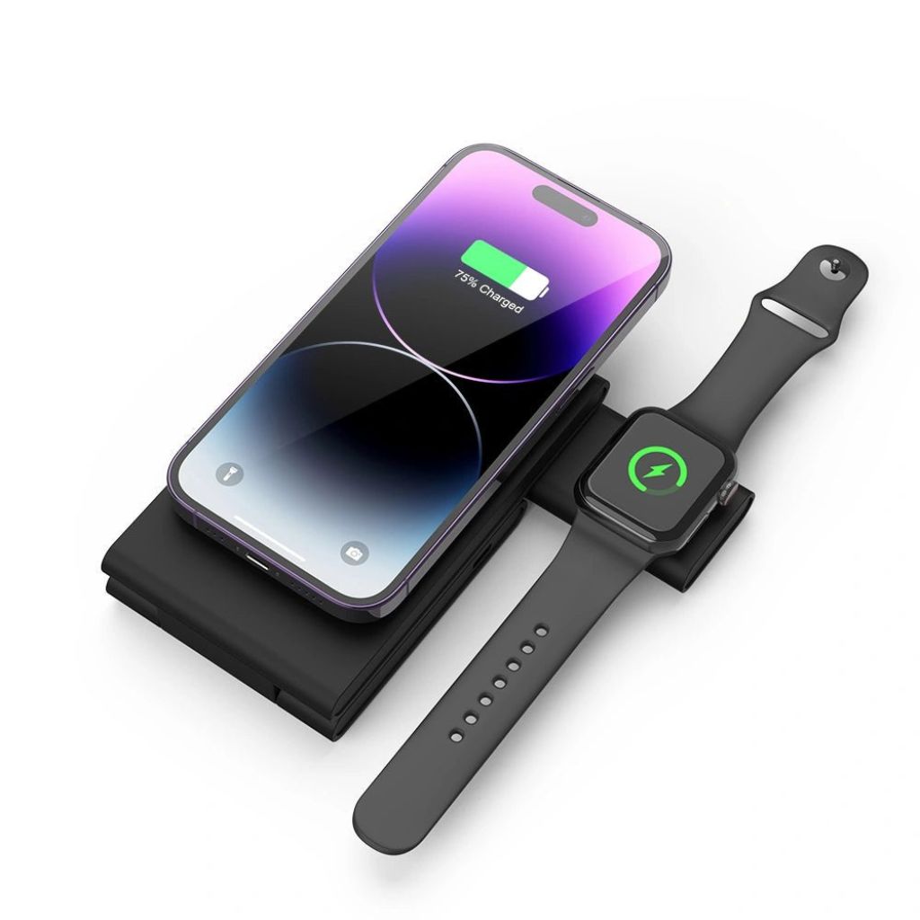 Compact 3-in-1 Foldable Wireless Magnetic Charger for iPhone, Watch & AirPods