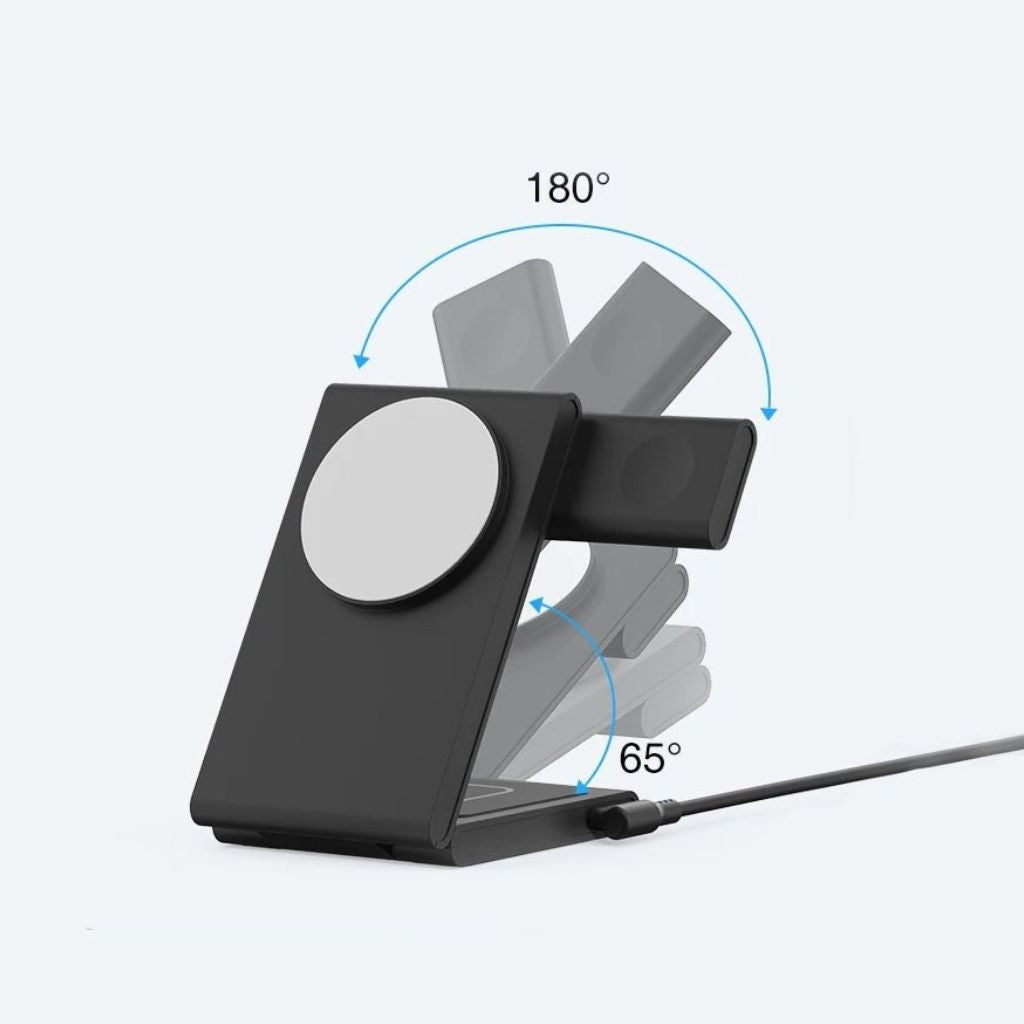 Compact 3-in-1 Foldable Wireless Magnetic Charger for iPhone, Watch & AirPods