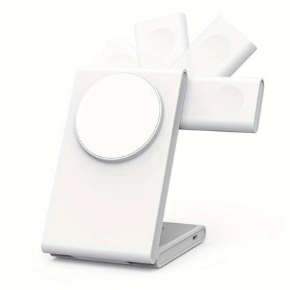 Compact 3-in-1 Foldable Wireless Magnetic Charger for iPhone, Watch & AirPods