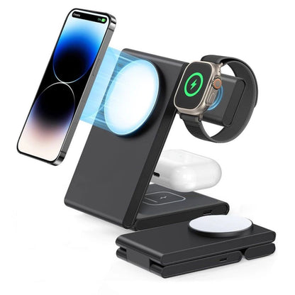 Compact 3-in-1 Foldable Wireless Magnetic Charger for iPhone, Watch & AirPods