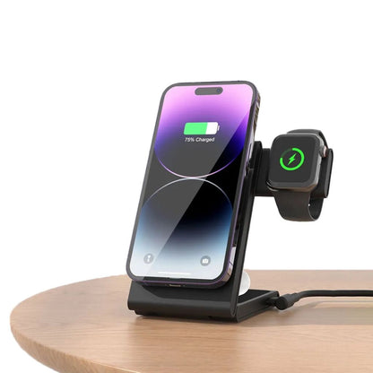Compact 3-in-1 Foldable Wireless Magnetic Charger for iPhone, Watch & AirPods