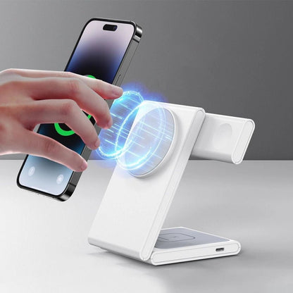 Compact 3-in-1 Foldable Wireless Magnetic Charger for iPhone, Watch & AirPods