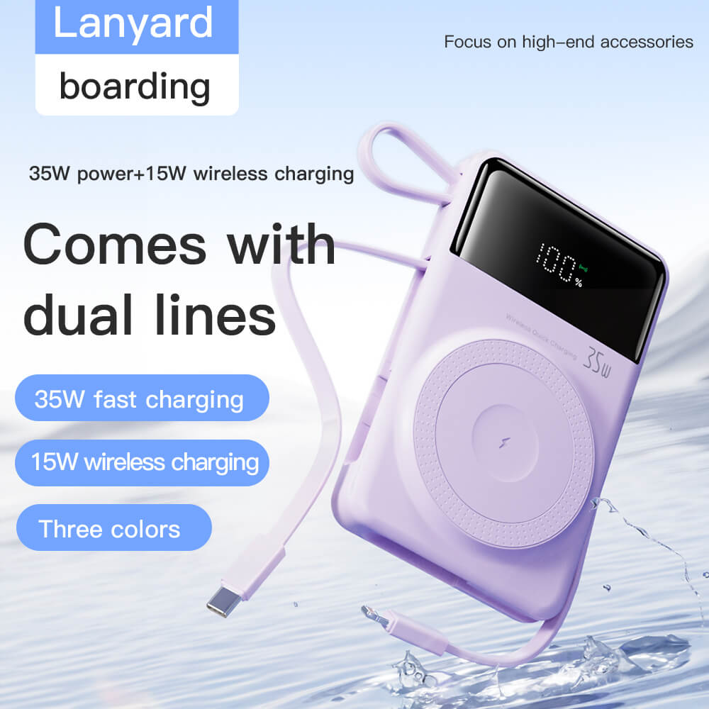 EVOLVED MagCharge Flex 35W Magnetic Wireless Power Bank with Integrated Cables