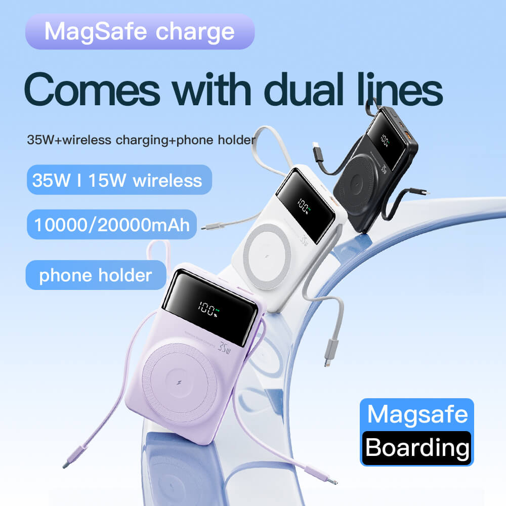 EVOLVED MagCharge Flex 35W Magnetic Wireless Power Bank with Integrated Cables